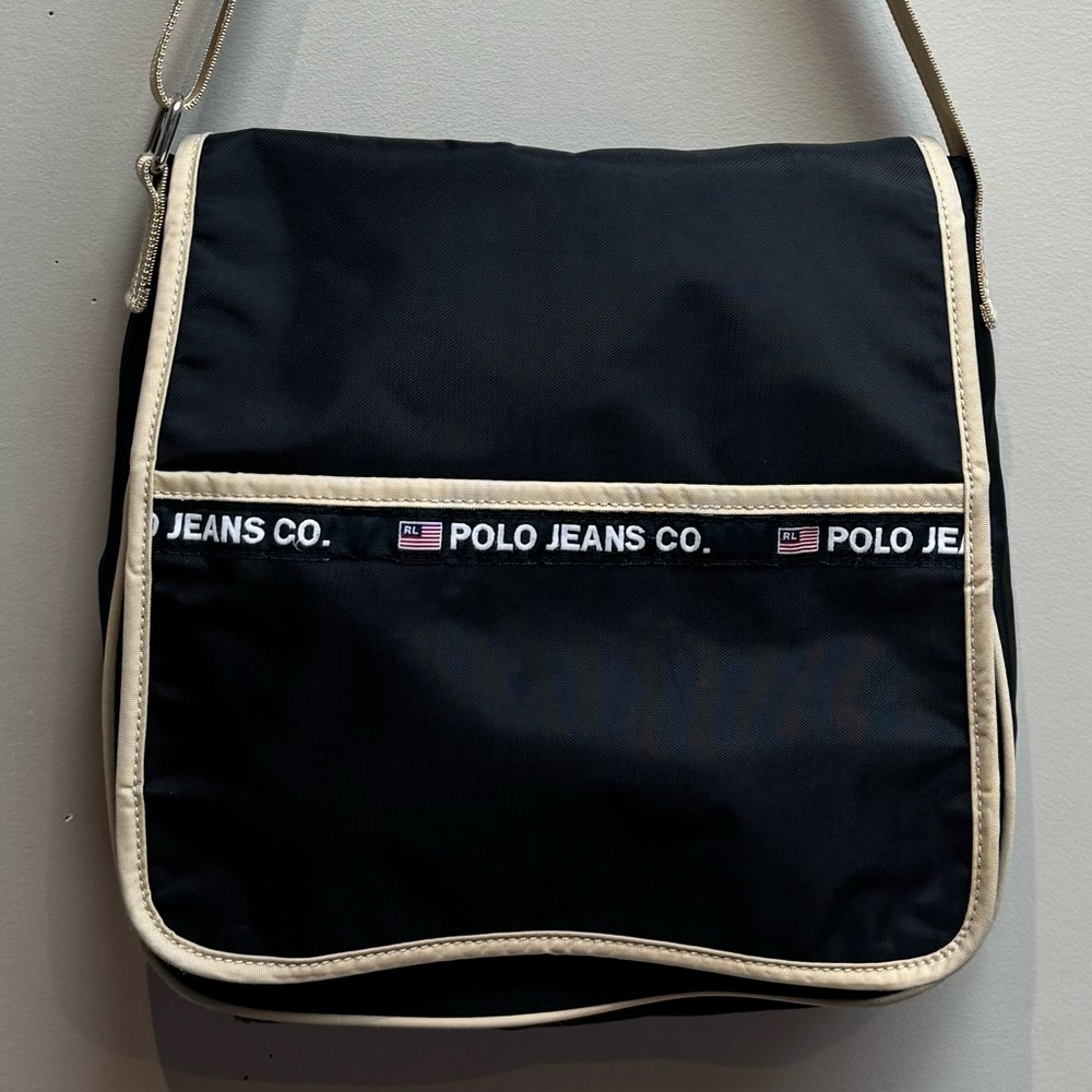 Ralph Lauren Polo Jeans Messenger Crossbody Shoulder Bag Black Women Men Unisex